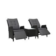 Exterieur Outdoor - Recliner Chairs Sun lounge Black 3pc
