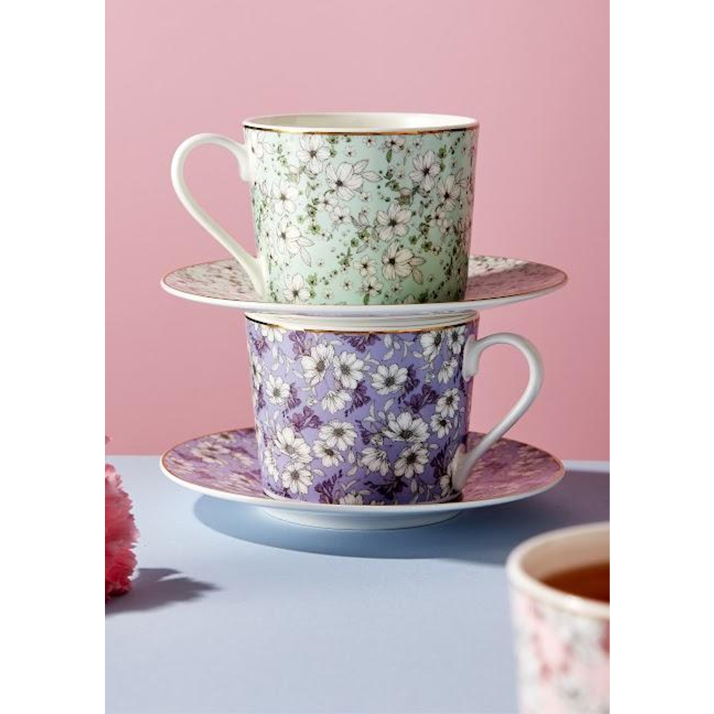 Ashdene Vintage Floral Assorted Cup & Saucer Set 4pce Peter's of