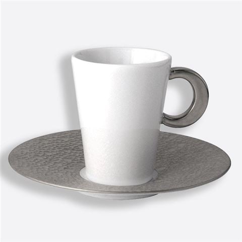 Bernardaud Ecume Silver Espresso Cup & Saucer 60ml - Peter's of Kensington