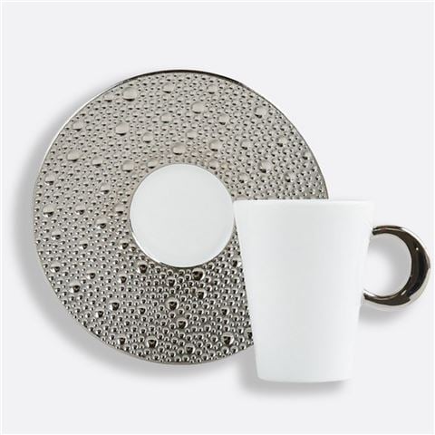 Bernardaud - Ecume Silver Espresso Cup & Saucer 4pce Set  60ml