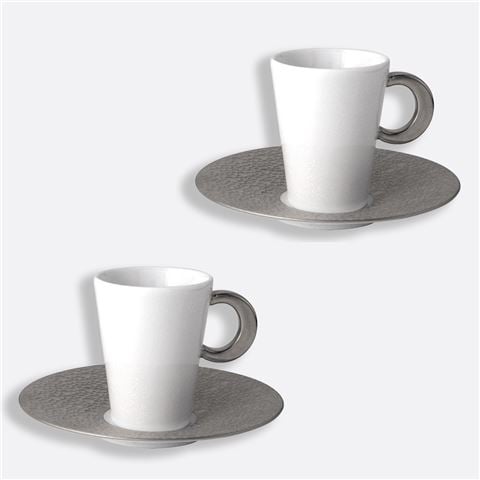Bernardaud - Ecume Silver Espresso Cup & Saucer 4pce Set  60ml