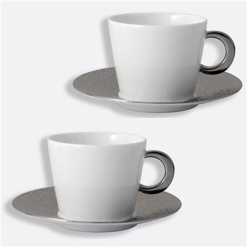 Bernardaud Ecume Silver Teacup & Saucer 4pce Set 160ml - Peter's of Kensington