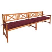 Antibes Outdoor - Garden Bench 240cm W/Red Cushions Acacia