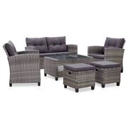 Antibes Outdoor - 6Pce Garden Sofa Set W/Cushion Rattan Grey
