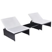 Antibes Outdoor - Sun Loungers W/Table Blk Rattan  2Pce