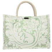 Iosifina - Floral Fabric Tote Bag Mint & Cream Large