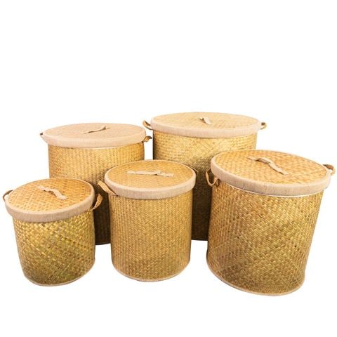 Peter's - Palm Leaf Linen Hamper Set w/Lids Natural 5pce