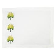 Serenk - Green Pointy Leaves White Linen Placemat 38x50cm