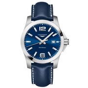 Longines - Conquest Blue Dial Leather Strap Watch 41mm