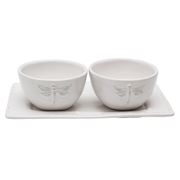 French Country - Dragonfly Stoneware White Condiment Set 3pc