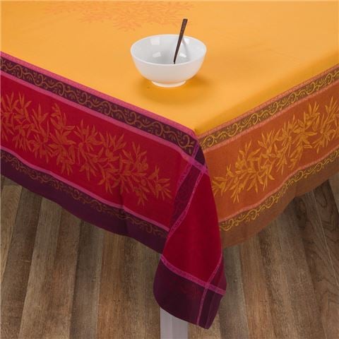 L'Ensoleillade - Jacquard Olive Yellow Tablecloth Coated 350x160cm