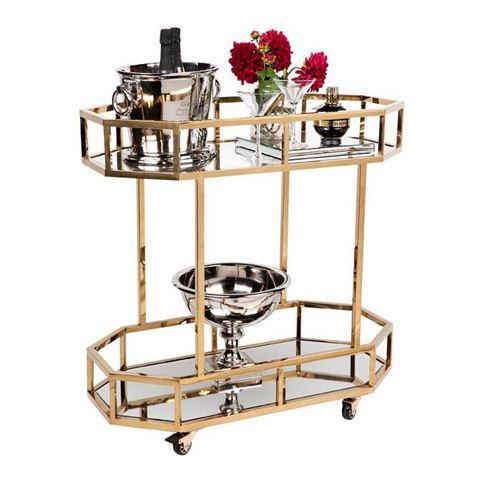 Cafe Lighting Brooklyn Mirrored Drinks Trolley Gold - Peter's of Kensington