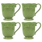 French Country - Dragonfly Coffee Mug Green Set 4pce