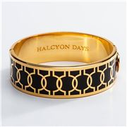 Halcyon Days - Geometric Hinged Bangle Black & Gold 19mm