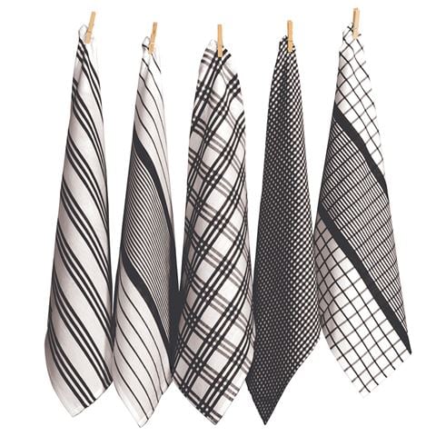 Rans - Milan Stripe & Check Tea Towel Black Set 5pce