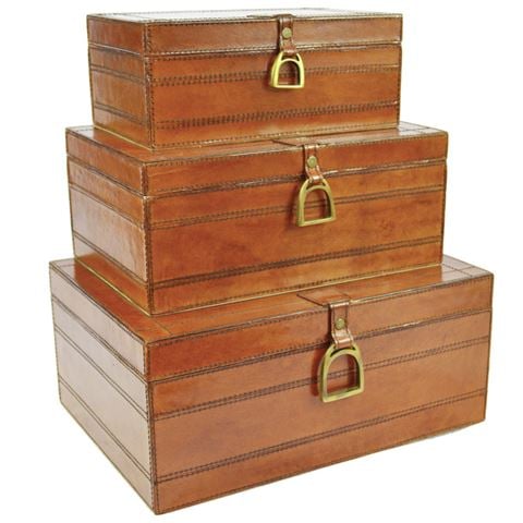 Rossini Leather - Storage Boxes with Stirrups Tan Set 3pce | Peter's of ...