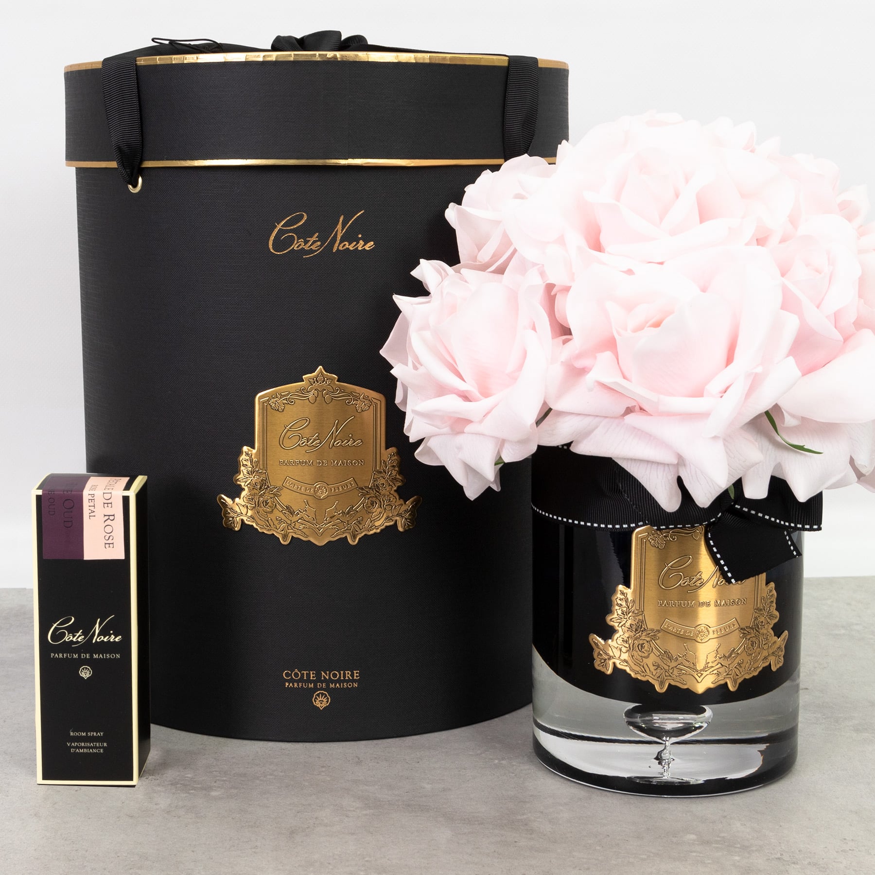 Cote Noire Luxury Grand Bouquet French Pink w/Black Gold Vase