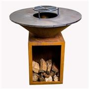 Flaming Coals - Round Rustic Firepit BBQ Wood Storage 100cm