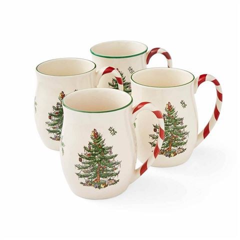 Spode - Christmas Tree Mug w/Candy Cane Handle Set 4pce