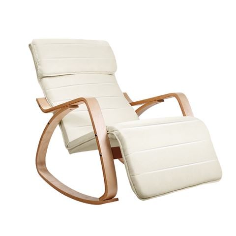 Artiss - Rocking Armchair Adjustable Footrest Beige