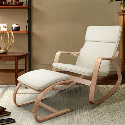 Artiss - Wooden Armchair with Foot Stool Beige