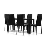 Artiss - Astra 7-Piece Dining Table and Chairs Sets Black