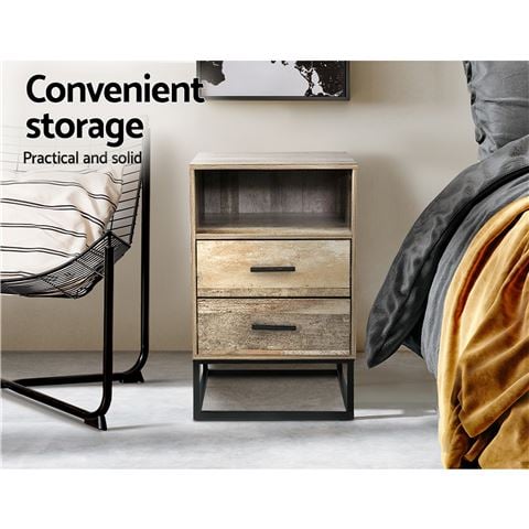 Artiss - Side Table Nightstand Storage Unit Wood