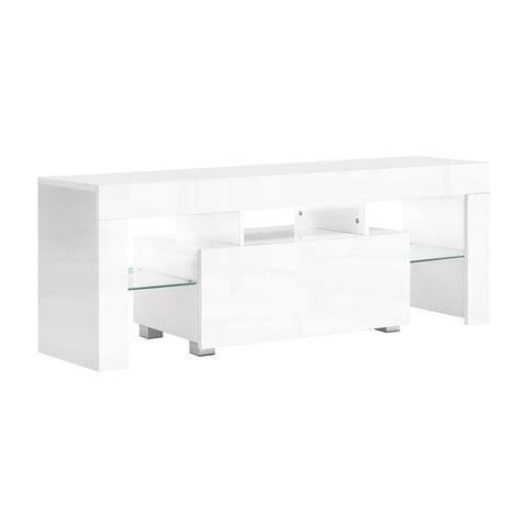 Artiss - RGB LED TV Unit Gloss Drawer Glass White 130cm