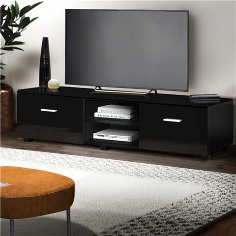 Artiss - High Gloss TV Stand Storage Shelf Black 140cm