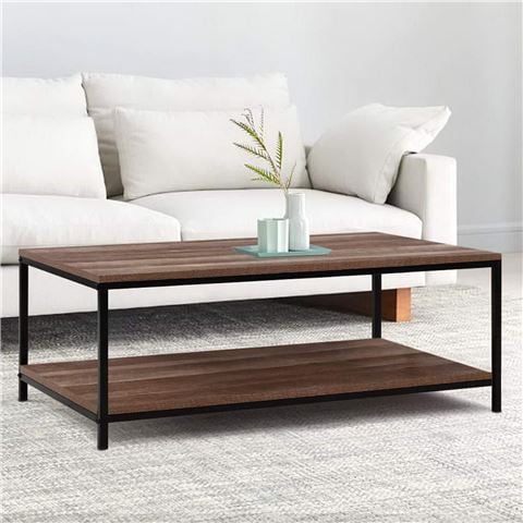 Artiss - Coffee Table Wooden Rustic Vintage Metal Black