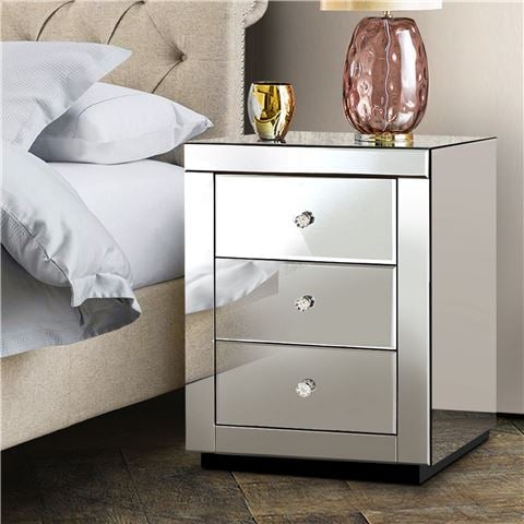 Artiss - Mirrored Bedside Table Mirror Glass Presia Silver