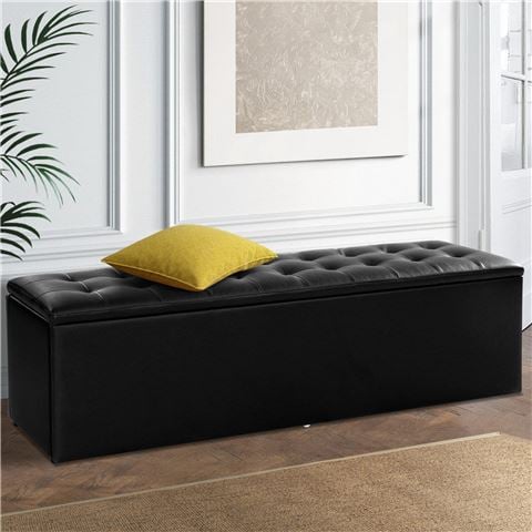 Artiss - Storage Ottoman Blanket Box Black Large Leather