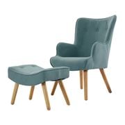 Artiss - Accent Chairs and Ottoman Blue Set 2pce