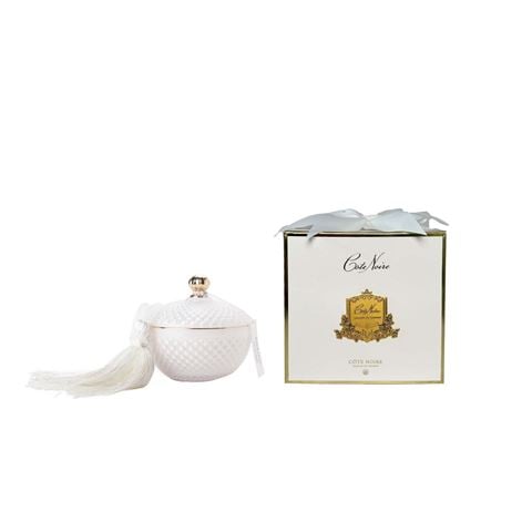 Cote Noire - Jasmine Flower Tea Round Art Deco Candle White/Gold 300g