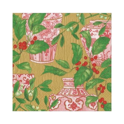 Caspari - Holly and Porcelain Paper Luncheon Napkins 20 Pce