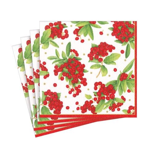 Caspari - Lunch Napkin Set Christmas Berry Red 33x33cm 20pce