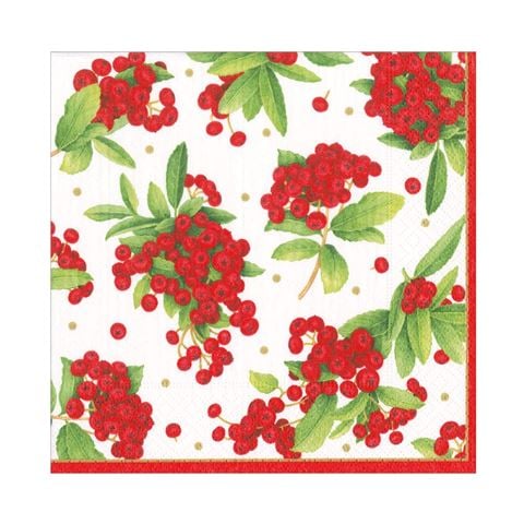 Caspari - Lunch Napkin Set Christmas Berry Red 33x33cm 20pce