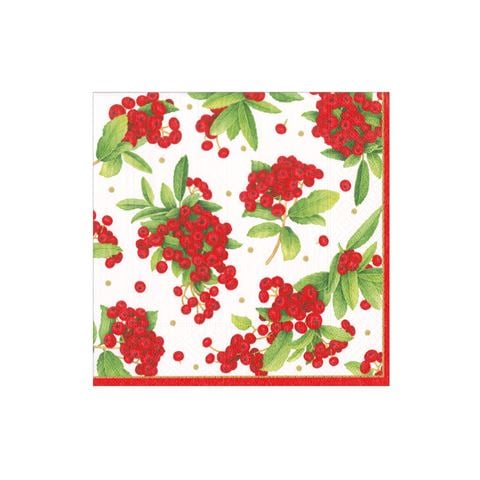 Caspari - Cocktail Napkin Set Christmas Berry Red 25x25cm 20pce
