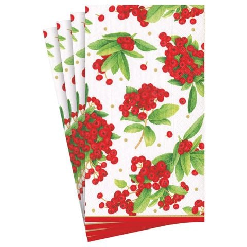 Caspari - Guest Towel Set Christmas Berry Red 33x40cm 15pce