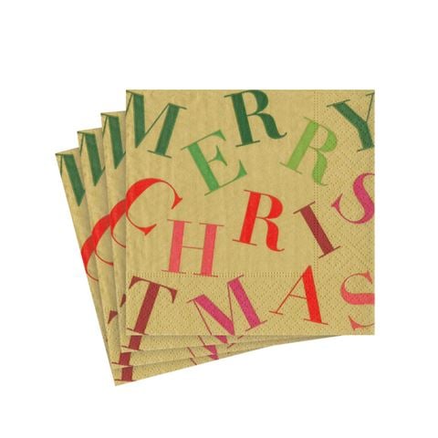 Caspari - Merry Christmas Toss Gold Cocktail Napkin Set 20pce
