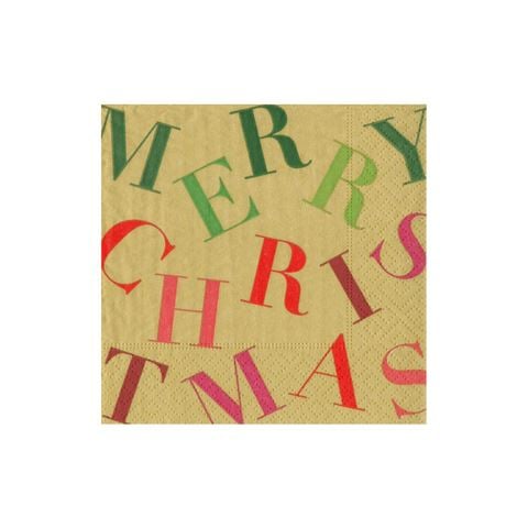 Caspari - Merry Christmas Toss Gold Cocktail Napkin Set 20pce