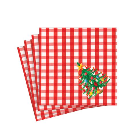 Caspari - Christmas Tree Gingham Cocktail Napkin Set 20pce