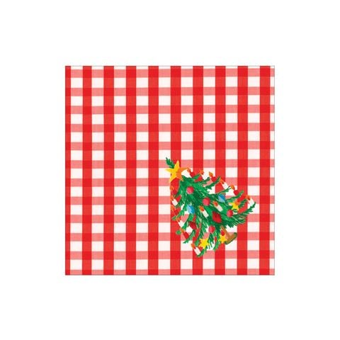 Caspari - Christmas Tree Gingham Cocktail Napkin Set 20pce