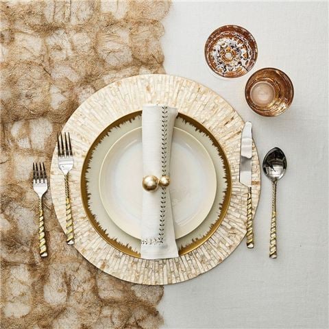 Luxe By Peter's - Cotton Linen Napkin Set w/Embroidery Silver & Gold 2pce