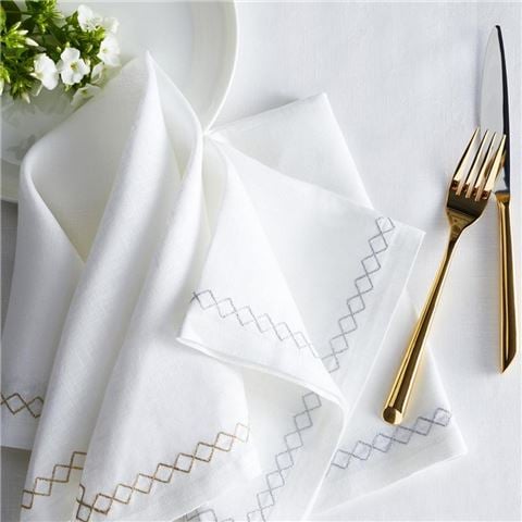 Luxe By Peter's - Cotton Linen Napkin Set w/Embroidered Silver Border 2pce