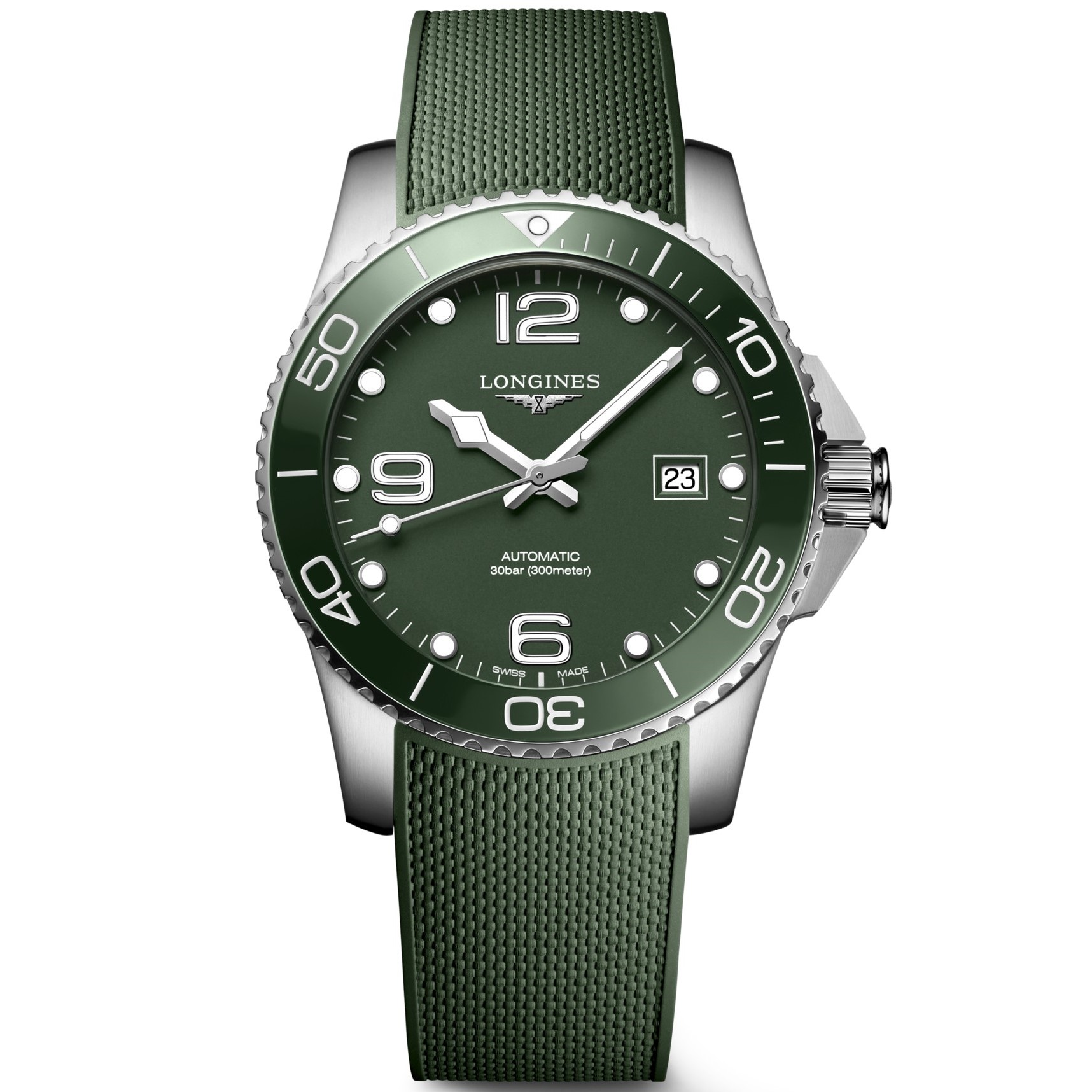 Longines Hydroconquest Green Dial Green Strap Watch 41mm Peter's of Kensington