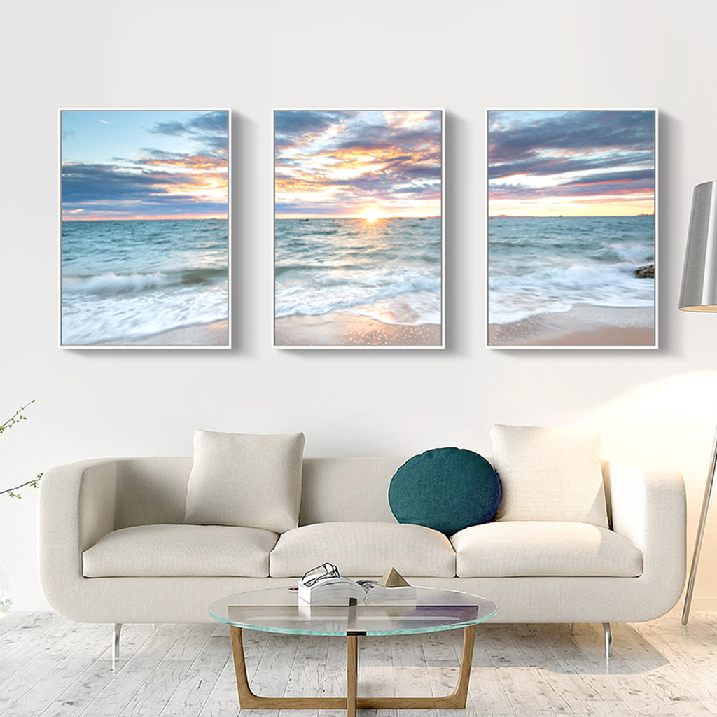 Art & Canvas Sunrise Ocean Wall Art Wht Frame 3pc 40x60cm Peter's