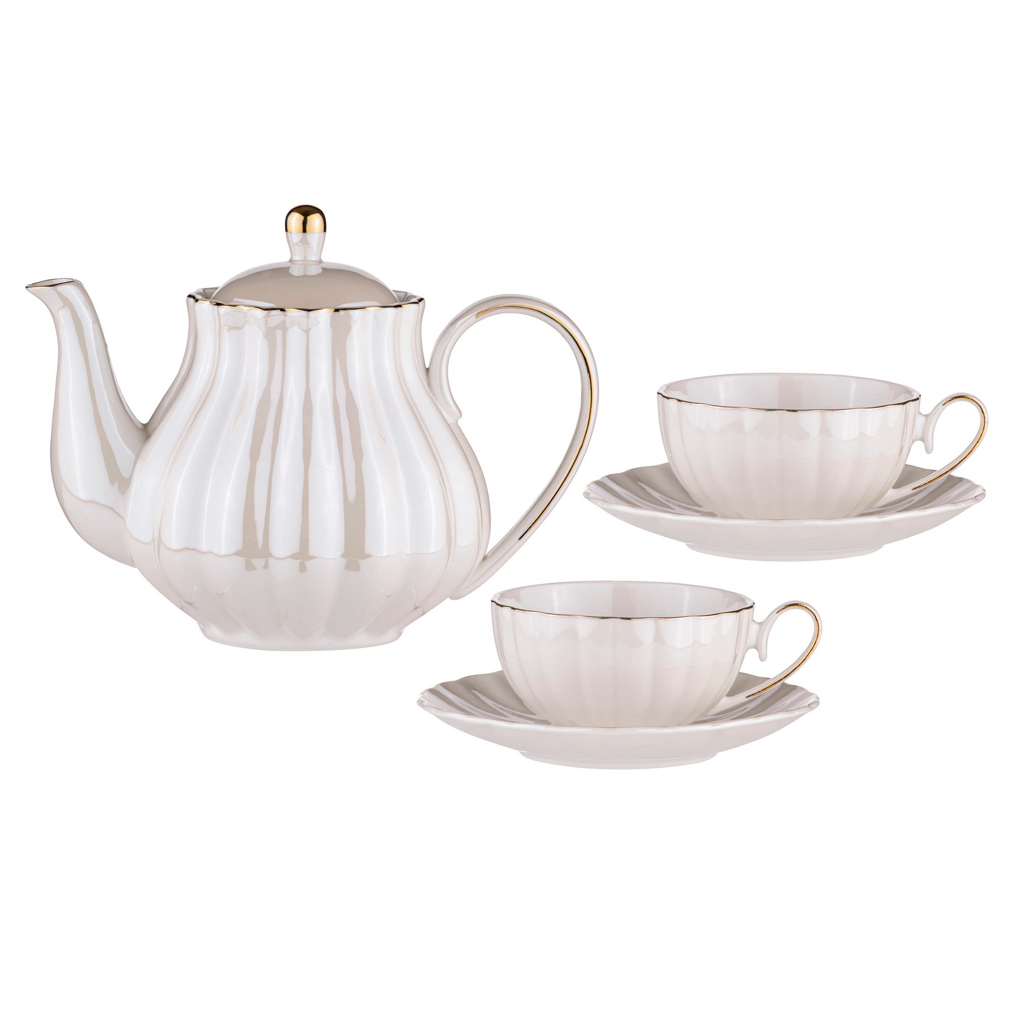 Ashdene Parisienne Pearl Teapot & Teacup Set White 3pce Peter's of
