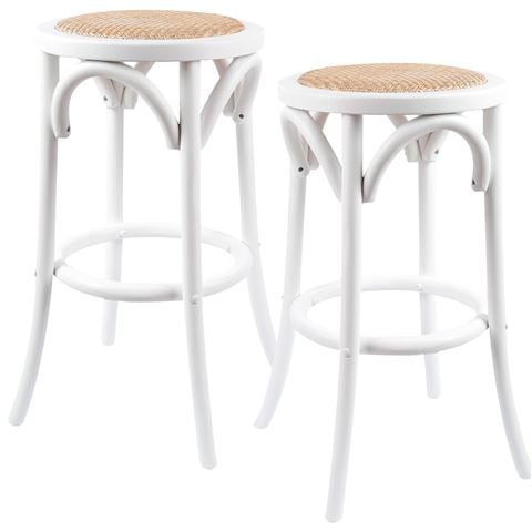 Urban Styling - Aster Birch Rattan Round Bar Stools Wht 2pc