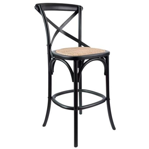 Urban Styling - Aster Birch Rattan Crossback Bar Stool Black